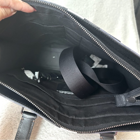 NWT COACH Men’s Signature Web Tall Tote Bag Black & Gray - Picture 6 of 13